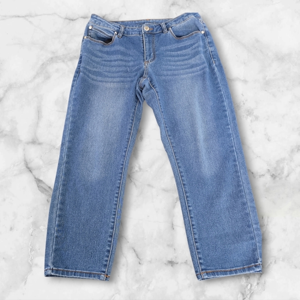 Tahari Womens Relaxed Fit Cropped Blue Jeans